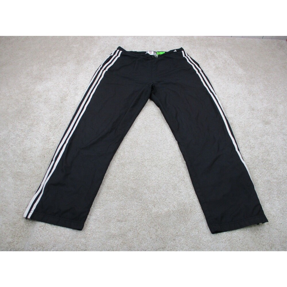 VINTAGE Adidas Track Pants Mens Large Black Mesh Lined Windbreaker Zip Ankle Y2K